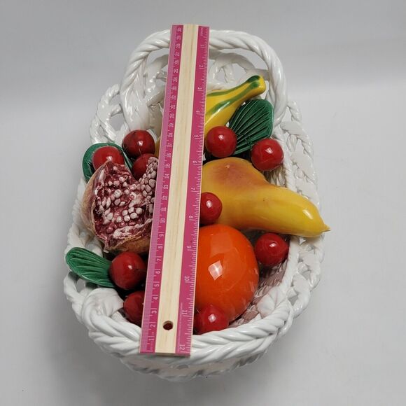 Capodimonte Ceramic Woven Basket Fruit Bowl Centerpiece Hand Painted Italy - Picture 7 of 15